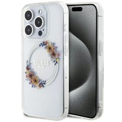   Eredeti GUESS IML Flowers Wreath Magsafe GUHMP15XHFWFCT tok az iPhone 15 Pro Max-hoz átlátszó