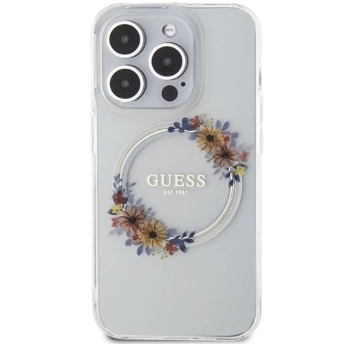 Eredeti GUESS IML Flowers Wreath Magsafe GUHMP15XHFWFCT tok az iPhone 15 Pro Max-hoz átlátszó