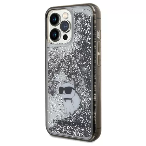 Original Pouch KARL LAGERFELD keménytok Liquid Glitter Choupette KLHCP13XLKCNSK for Iphone 13 Pro Max Átlátszó tok