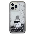 Original Pouch KARL LAGERFELD keménytok Liquid Glitter Choupette KLHCP13XLKCNSK for Iphone 13 Pro Max Átlátszó tok