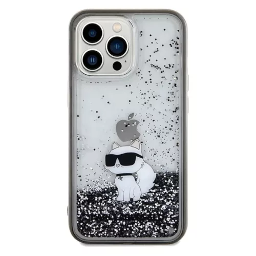 Original Pouch KARL LAGERFELD keménytok Liquid Glitter Choupette KLHCP13XLKCNSK for Iphone 13 Pro Max Átlátszó tok