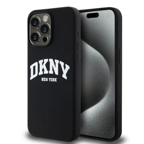 Eredeti tok DKNY Liquid Silicone kemény tok Fehér Nyomtatott Logóval MagSafe DKHMP15XSNYACH iPhone 15 Pro Max fekete