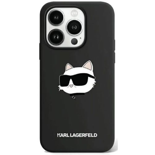iPhone 15 Pro Max Fekete KARL LAGERFELD hardcase Silicone Choupette Head MagSafe KLHMP15XSCHPPLK Original Pouch tok
