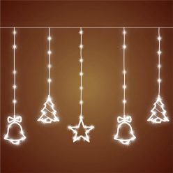   Home KAF 11/WH micro LED-es figurás fényfüggöny, 2 m / 186 db hidegfehér LED, harang / fenyő / csillag figurákkal, hálózati adapter, kül- és beltéri kivitel