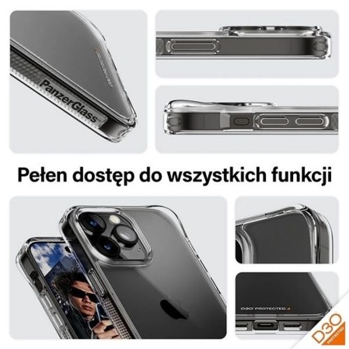 PanzerGlass HardCase D3O-val és katonai minősítéssel iPhone 15 Pro Max-hoz - átlátszó tok