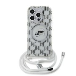   iPhone 15 Pro Max Átlátszó Karl Lagerfeld IML Monogram Keresztpántos K&CH Fejek MagSafe tok