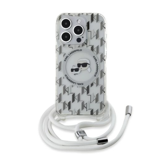 iPhone 15 Pro Max Átlátszó Karl Lagerfeld IML Monogram Keresztpántos K&CH Fejek MagSafe tok