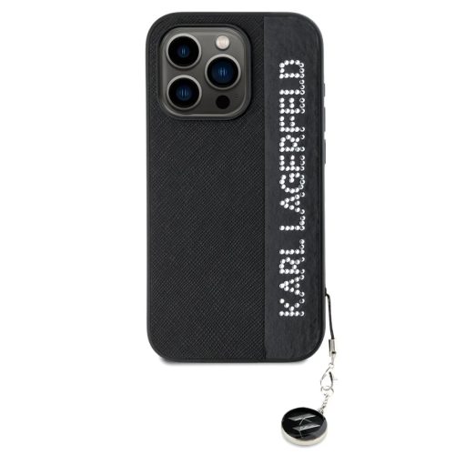 iPhone 15 Pro Max fekete Karl Lagerfeld PU Saffiano Rhinestone Charm tok