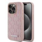 iPhone 15 Pro Max Pink Karl Lagerfeld PU Leather Monogram Metal Logo MagSafe tok