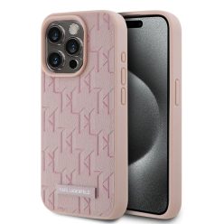   iPhone 15 Pro Max Pink Karl Lagerfeld PU Leather Monogram Metal Logo MagSafe tok