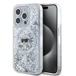   iPhone 15 Pro Max Átlátszó Karl Lagerfeld Folyékony Csillám Karl és Choupette Fejek MagSafe tok