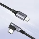 Ugreen US255 50122 USB-C (egyenes) / USB-C (sarok) PD QC kábel 60W 3A 0.5m - szürke