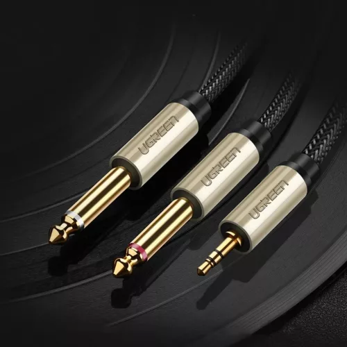 Ugreen kábel audio kábel mini jack 3.5 mm - 2 x jack 6.35 mm 1m szürke (AV126)