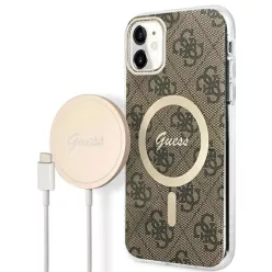   Set Guess GUBPN61H4EACSW tok + töltő iPhone 11 6.1" barna/barna kemény tok 4G Print MagSafe