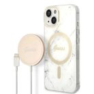Guess GUBPP14MHMEACSH tok+ töltő iPhone 14 Plus 6.7" fehér/fehér kemény tok Márvány MagSafe