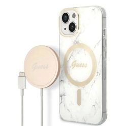   Guess GUBPP14MHMEACSH tok+ töltő iPhone 14 Plus 6.7" fehér/fehér kemény tok Márvány MagSafe