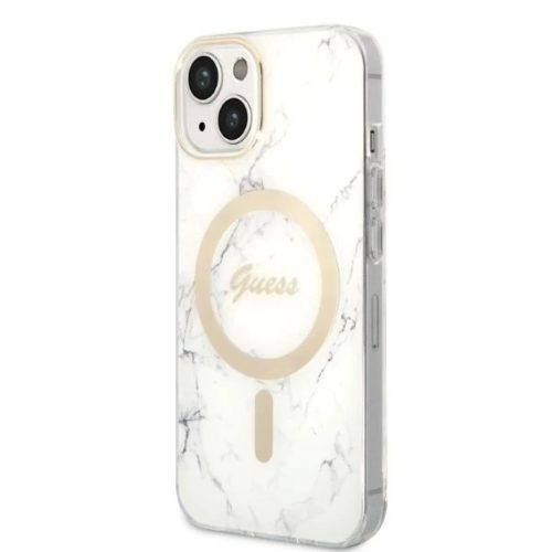 Guess GUBPP14MHMEACSH tok+ töltő iPhone 14 Plus 6.7" fehér/fehér kemény tok Márvány MagSafe