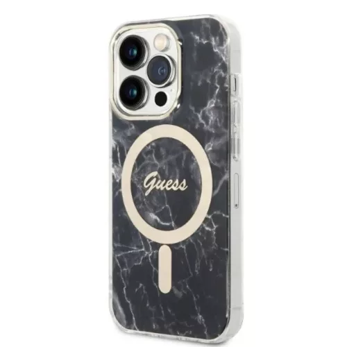 Set Guess GUBPP14XHMEACSK tok+ töltő iPhone 14 Pro Max 6.7" fekete/fekete kemény tok Marble MagSafe