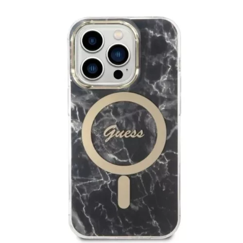 Set Guess GUBPP14XHMEACSK tok+ töltő iPhone 14 Pro Max 6.7" fekete/fekete kemény tok Marble MagSafe