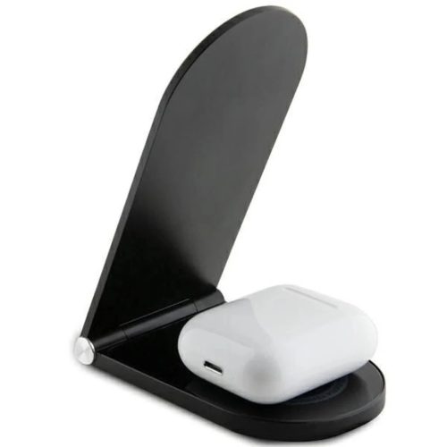 Ferrari Printed Logo MagSafe összecsukható 2 az 1-ben 15W induktív töltő - fekete