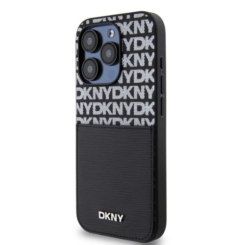 DKNY PU bőr ismétlődő mintás kártyatartó iPhone 15 Pro Max tok fekete