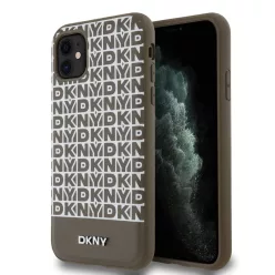   DKNY PU Bőr Ismétlődő Mintás Alsó Csíkos MagSafe tok iPhone 11 - Barna