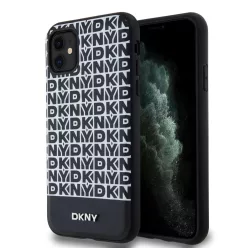   DKNY PU bőr ismétlődő minta alsó csík MagSafe tok iPhone 11 Fekete