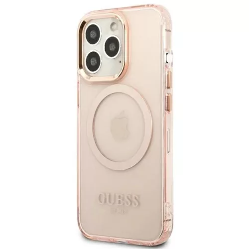 Guess Gold Outline Translucent MagSafe tok iPhone 13 Pro Max - rózsaszín