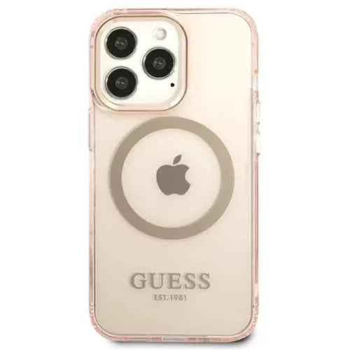 Guess Gold Outline Translucent MagSafe tok iPhone 13 Pro Max - rózsaszín