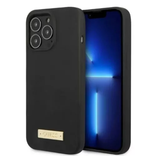 Guess GUHMP13XSPLK iPhone 13 Pro Max 6.7" fekete/fekete kemény tok Szilikon Logo Plate MagSafe