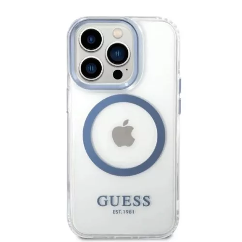 Guess GUHMP14XHTRMB iPhone 14 Pro Max 6.7" kék/kék kemény tok Metal Outline Magsafe tok