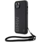 iPhone 15 Plus / 14 Plus fekete BMW Signature Leather Wordmark Cord tok