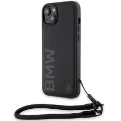   iPhone 15 Plus / 14 Plus fekete BMW Signature Leather Wordmark Cord tok