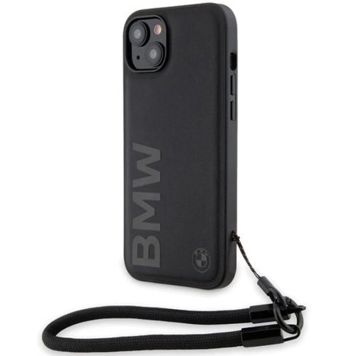 iPhone 15 Plus / 14 Plus fekete BMW Signature Leather Wordmark Cord tok