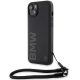 iPhone 15 Plus / 14 Plus fekete BMW Signature Leather Wordmark Cord tok