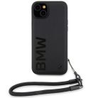 iPhone 15 Plus / 14 Plus fekete BMW Signature Leather Wordmark Cord tok
