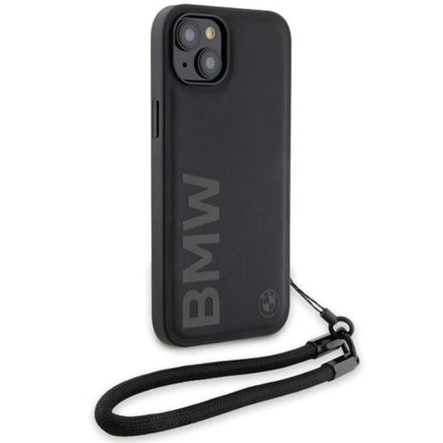iPhone 15 Plus / 14 Plus fekete BMW Signature Leather Wordmark Cord tok