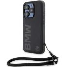 iPhone 15 Pro Max BMW Signature Leather Wordmark Cord tok - fekete