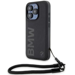   iPhone 15 Pro Max BMW Signature Leather Wordmark Cord tok - fekete