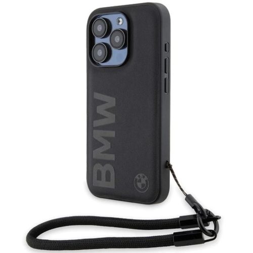 iPhone 15 Pro Max BMW Signature Leather Wordmark Cord tok - fekete