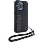 iPhone 15 Pro Max BMW Signature Leather Wordmark Cord tok - fekete