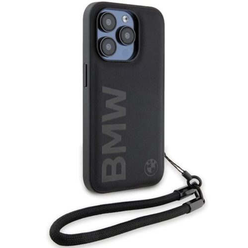 iPhone 15 Pro Max BMW Signature Leather Wordmark Cord tok - fekete