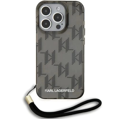 iPhone 15 Pro Max Karl Lagerfeld IML Mono KL Minta és Zsinór tok - fekete
