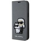 Karl Lagerfeld KLBKP14SSANKCPG iPhone 14 6,1" fliptok ezüst/ezüst Saffiano Karl & Choupette