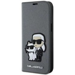   Karl Lagerfeld KLBKP14SSANKCPG iPhone 14 6,1" fliptok ezüst/ezüst Saffiano Karl & Choupette