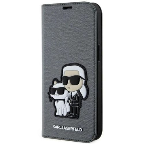 Karl Lagerfeld KLBKP14SSANKCPG iPhone 14 6,1" fliptok ezüst/ezüst Saffiano Karl & Choupette