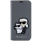 Karl Lagerfeld KLBKP14SSANKCPG iPhone 14 6,1" fliptok ezüst/ezüst Saffiano Karl & Choupette