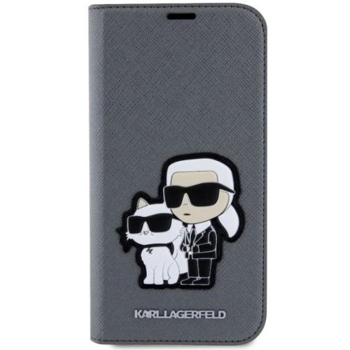 Karl Lagerfeld KLBKP14SSANKCPG iPhone 14 6,1" fliptok ezüst/ezüst Saffiano Karl & Choupette