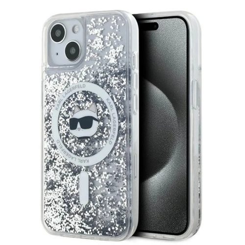 iPhone 14 Átlátszó Karl Lagerfeld Liquid Glitter Choupette Head MagSafe tok