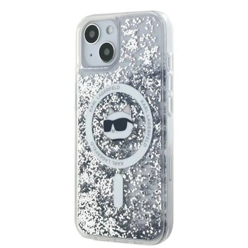 iPhone 14 Átlátszó Karl Lagerfeld Liquid Glitter Choupette Head MagSafe tok